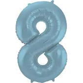 Folat Folieballon Cijfer 8 Blauw Pastel Metallic Mat - 86 cm