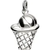 MOOYE ® - Collectie Zilveren Basketbal ketting hanger - in net