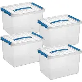 Sunware Q-Line opbergbox 22L - Set van 4 - Transparant/Blauw
