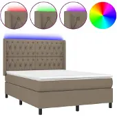 vidaXL Boxspring met matras en LED stof taupe 140x190 cm