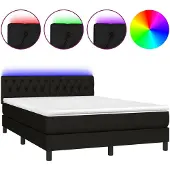 vidaXL Boxspring met matras en LED stof zwart 140x200 cm