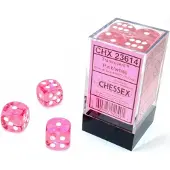 Chessex Translucent Pink/white D6 16mm Dobbelsteen Set (12 stuks)