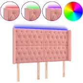 vidaXL Hoofdbord LED 147x16x118/128 cm fluweel roze