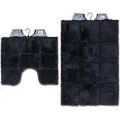 Wicotex - Badmat set met Toiletmat - WC mat met uitsparing ruit Zwart - Antislip onderkant