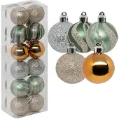 Atmosphera kerstballen - 24x - D4 cm - champagne/oker/lichtgroen - plastic - Kerstbal
