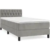 vidaXL Boxspring met matras fluweel lichtgrijs 90x200 cm