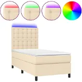vidaXL Boxspring met matras en LED stof crèmekleurig 90x190 cm