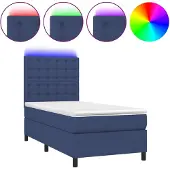 vidaXL Boxspring met matras en LED stof blauw 100x200 cm