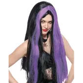 Funny fashion Heksenpruik lang haar - zwart/paars - dames - Halloween - Verkleedpruiken