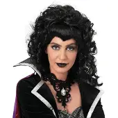 Funny fashion Heksenpruik lang haar - zwart/krullen - damespruik - Halloween - Verkleedpruiken