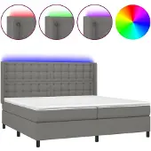 vidaXL Boxspring met matras en LED stof donkergrijs 200x200 cm