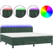 vidaXL Boxspringbed met matras en LED-verlichting, donkergroen, 200x200 cm, fluweel
