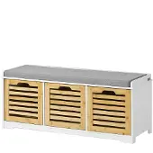 SoBuy Schoenenbank met zitkussen voor gang of woonkamer, 3 afneembare manden, 105x43x35 cm, FSR23-WN
