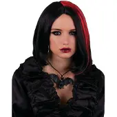 Funny fashion Heksen/Vampier pruik kort haar - zwart/rood - dames - Halloween - Verkleedpruiken