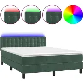 vidaXL Boxspringbed met matras en LED-verlichting, donkergroen, 140x190 cm, fluweel