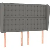vidaXL Hoofdbord met randen 147x23x118/128 cm stof donkergrijs