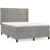 vidaXL Boxspring met matras fluweel lichtgrijs 140x190 cm