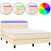 vidaXL Boxspring met matras en LED stof crèmekleurig 140x190 cm