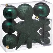 Atmosphera Set van 17x stuks kunststof kerstballen met ster piek emerald groen - Kerstbal