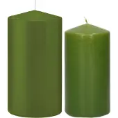 Trend Candles Stompkaarsen set van 4x stuks olijfgroen 12 en 15 cm - Stompkaarsen