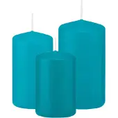 Trend Candles Stompkaarsen set van 6x stuks turquoise blauw 8-10-12 cm - Stompkaarsen