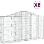 vidaXL Gabionen met boogvorm, 8 stuks, 200x30x100/120 cm, verzinkt staal