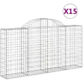 vidaXL Gabionen met boogvorm, 15 stuks, 200x30x100/120 cm, verzinkt staal