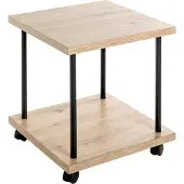 Haku bijzettafel, vierkant, melaminehars-coating, 4 zwenkwielen (2 vergrendelbaar), B 400 x D 400 x H 450 mm, zwart/licht eiken