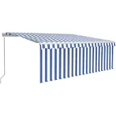 vidaXL Luifel handmatig uittrekbaar met rolgordijn 4,5x3 m blauw wit