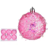 Krist+ kerstballen - 6x stuks - roze - kunststof - glitter - Kerstbal