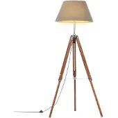 Möbelando Vloerlamp driepoot 141 cm massief teakhout honingbruin en grijs