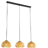 QAZQA Oosterse hanglamp zwart met naturel bamboe 3-lichts - Pua