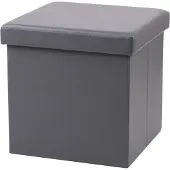 Urban Living Poef Leather BOX - hocker - opbergbox - grijs - PU/mdf - 38 x 38 cm - opvouwbaar - Poefs