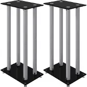 vidaXL Luidsprekerstandaards 2 st 4 pijlers gehard glas zwart zilver