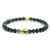 Heaven Eleven KIDS - meisjes - armband - edelsteen- zwart - agaat - 4mm - Goud - pyrite - hart