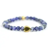 Heaven Eleven KIDS - meisjes - armband - edelsteen - blauw - agaat - 4mm - Goud - pyrite - hart