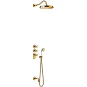 Tres Badkraan Clasic Thermostatisch Inbouw Incl. Regendouche 3-wegs Goud