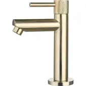 Sanilux Fonteinkraan opbouw ribb rond met geribbeld knop goud geborsteld