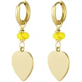 Yehwang Oorbellen hart bedel met gele details - goud/geel
