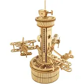 Robotime bouwpakket 3D Air-Control Tower 19 x 25 cm hout bruin