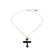 Heaven Eleven - dames ketting - zilverkleurige plating met zwart kruis van hertegewei