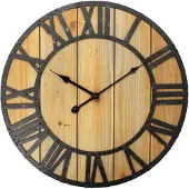 Clayre & Eef Wandklok Ø 46x5 cm Bruin Houtproduct Muurklok Bruin Muurklok