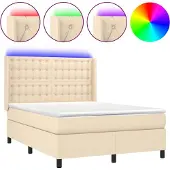 vidaXL Boxspring met matras en LED stof crèmekleurig 140x200 cm
