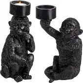 Gusta - Waxinelichthouder - Aap - Zwart - Set van 2