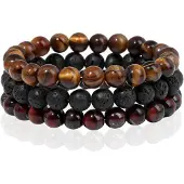Memphis Stacked Heren Armbanden set - 8mm Tiger Lava -19cm