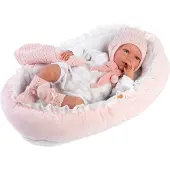 Llorens Huilende Babypop Mimi, roze, met bed en geluid, 42 cm