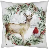 Clayre & Eef Kussenhoes 45x45 cm Groen Wit Polyester Hert Sierkussenhoes Groen Sierkussenhoes