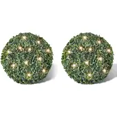 Super Merchant Ronde kunstbuxus 27 cm met solar LED-verlichting (2 stuks)