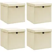 vidaXL Opbergboxen met deksel 4 st 32x32x32 cm stof crèmekleurig