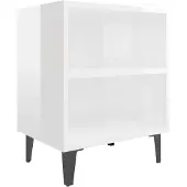 vidaXL Nachtkastje met metalen poten 40x30x50 cm hoogglans wit
